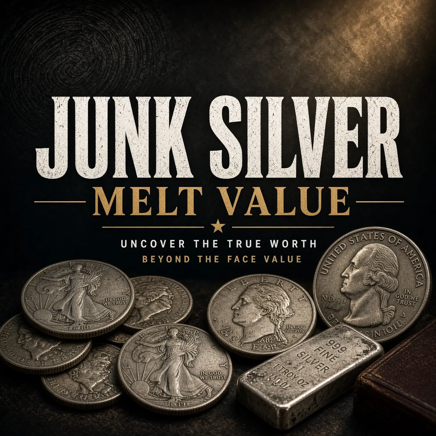 Pre-1965 US 90% silver dimes, quarters and half dollars.